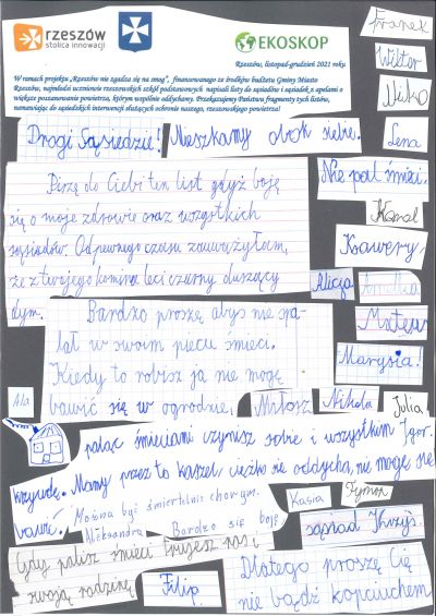 Antysmogowy list nr 1 dzieci z Rzeszowa do sąsiad&oacute;w-1